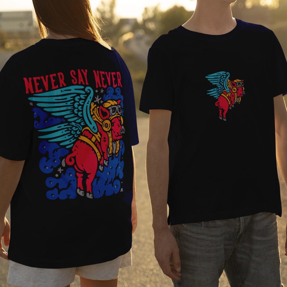 Never Say Never, Pigs Fly Heavy T-Shirt - Style Circus