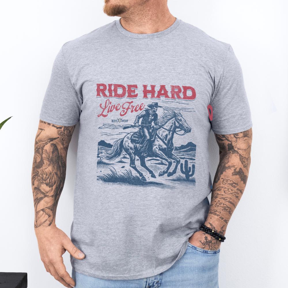 Ride Hard Live Free Cowboy T-Shirt - Style Circus
