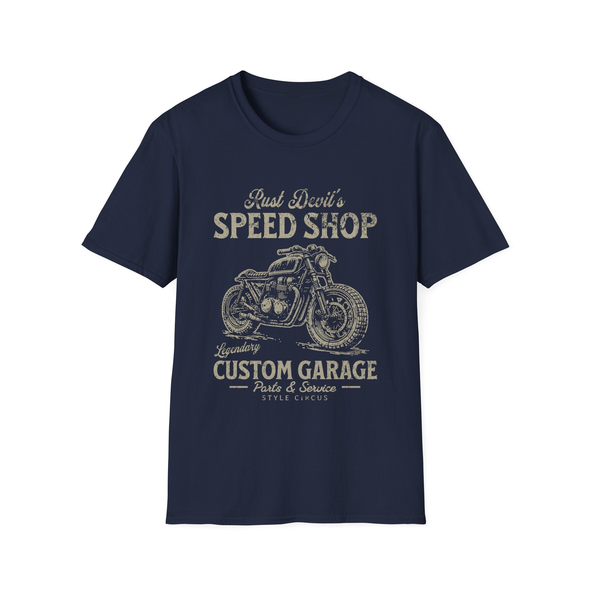 Rust Devil's Motorcycle Garage Custom T-Shirt - Style Circus