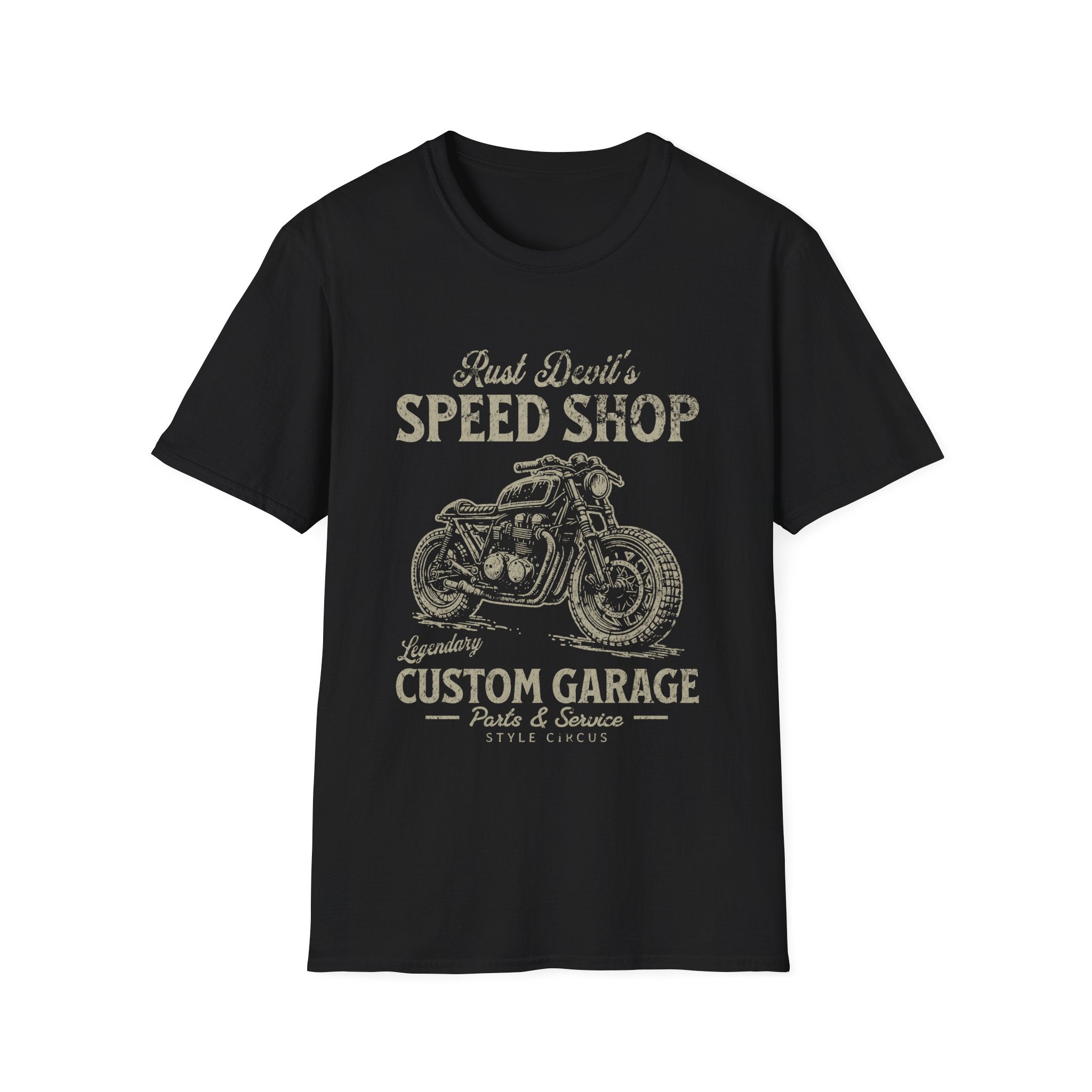 Rust Devil's Motorcycle Garage Custom T-Shirt - Style Circus