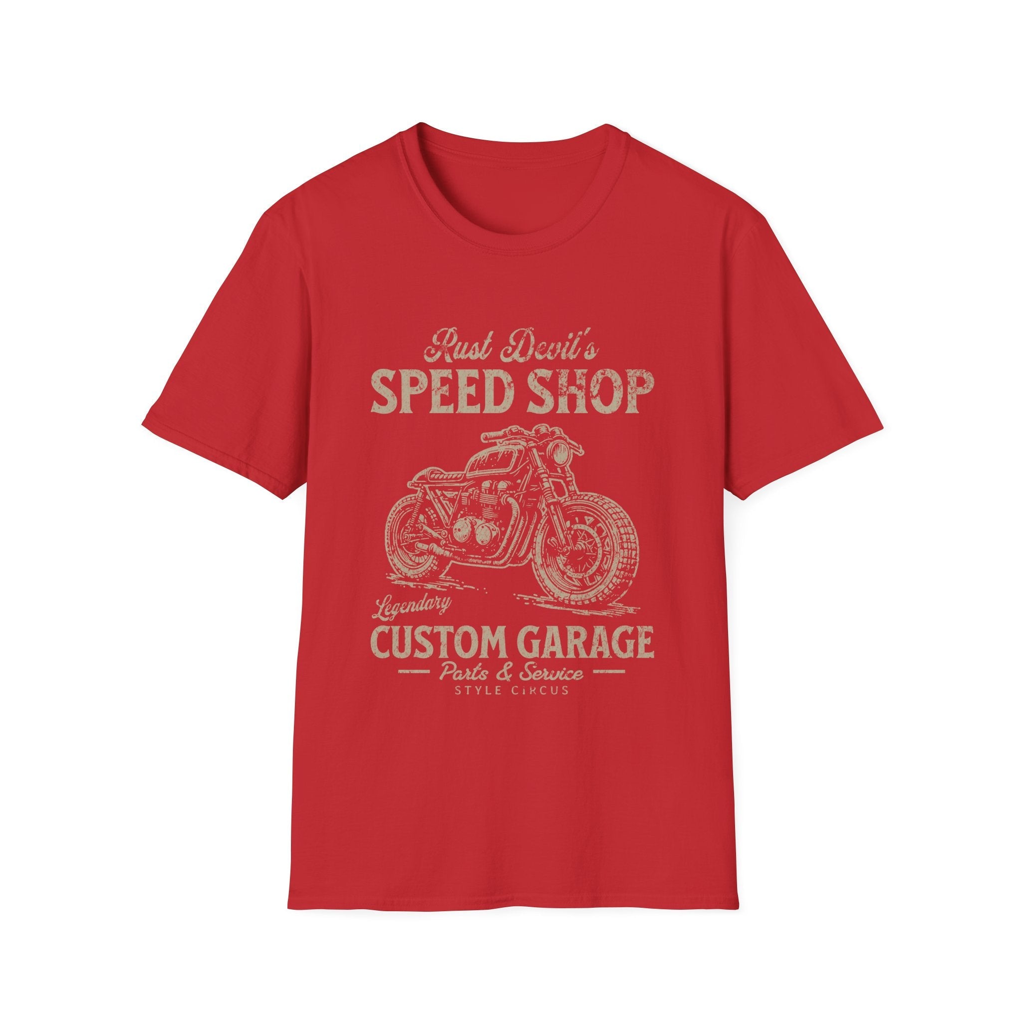 Rust Devil's Motorcycle Garage Custom T-Shirt - Style Circus