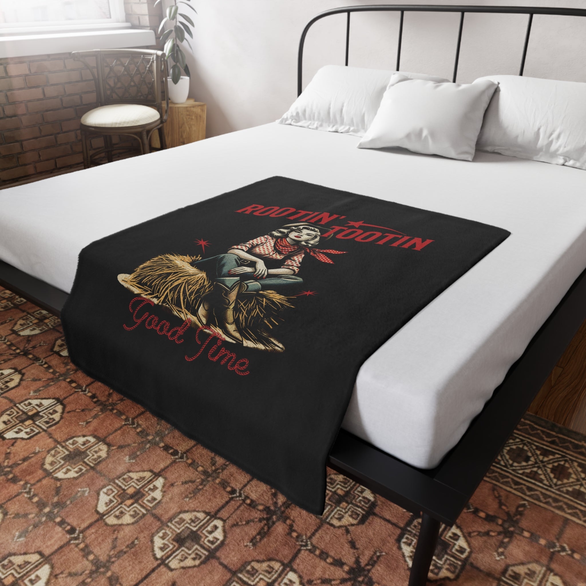 Rootin' Tootin' Good Time Black Throw Blanket