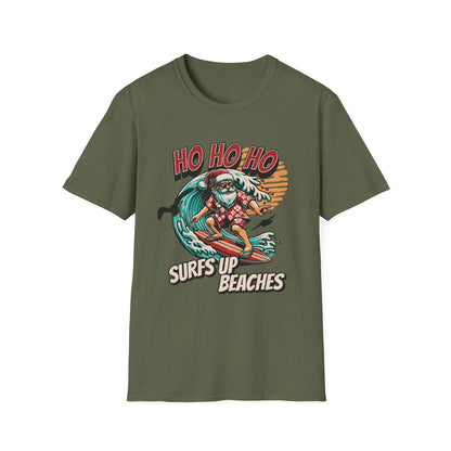 Santa Surfs Up Beaches Funny T-Shirt - Style Circus