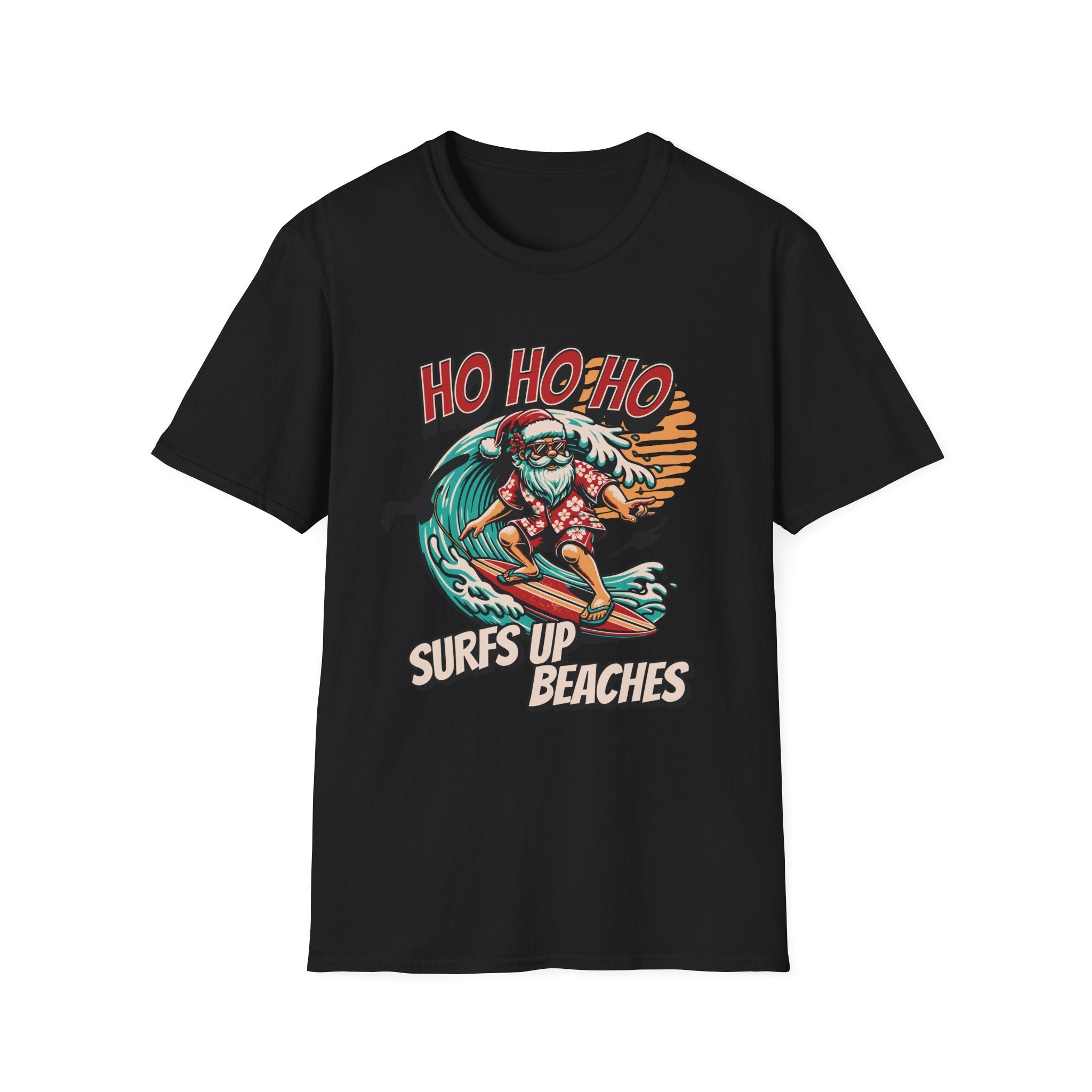 Santa Surfs Up Beaches Funny T-Shirt - Style Circus