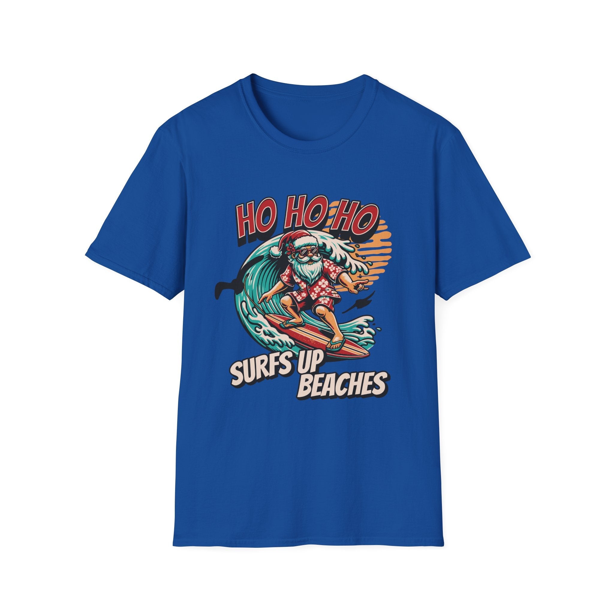 Santa Surfs Up Beaches Funny T-Shirt - Style Circus