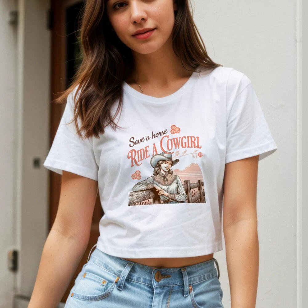 Save a Horse Ride a Cowgirl Crop Tee - Style Circus